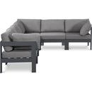  Meridian Nizuc 120" Grey Water Resistant Fabric Upholstered 6 pc Outdoor Patio Modular Sectional IMAGE 1