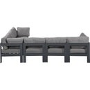  Meridian Nizuc 120" Grey Water Resistant Fabric Upholstered 6 pc Outdoor Patio Modular Sectional IMAGE 4