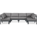  Meridian Nizuc 120" Grey Water Resistant Fabric Upholstered 6 pc Outdoor Patio Modular Sectional IMAGE 1