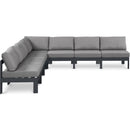  Meridian Nizuc 120" Grey Water Resistant Fabric Upholstered 7 pc Outdoor Patio Modular Sectional IMAGE 1