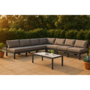  Meridian Nizuc 120" Grey Water Resistant Fabric Upholstered 7 pc Outdoor Patio Modular Sectional IMAGE 2