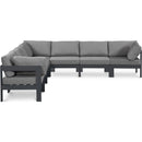  Meridian Nizuc 120" Grey Water Resistant Fabric Upholstered 7 pc Outdoor Patio Modular Sectional IMAGE 1