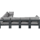  Meridian Nizuc 120" Grey Water Resistant Fabric Upholstered 7 pc Outdoor Patio Modular Sectional IMAGE 4