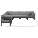  Meridian Nizuc 120" Grey Water Resistant Fabric Upholstered 7 pc Outdoor Patio Modular Sectional IMAGE 7