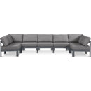  Meridian Nizuc 150" Grey Water Resistant Fabric Upholstered 7 pc Outdoor Patio Modular Sectional IMAGE 1