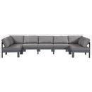  Meridian Nizuc 150" Grey Water Resistant Fabric Upholstered 7 pc Outdoor Patio Modular Sectional IMAGE 7