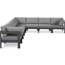  Meridian Nizuc 150" Grey Water Resistant Fabric Upholstered 8 pc Outdoor Patio Modular Sectional IMAGE 1