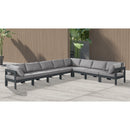  Meridian Nizuc 150" Grey Water Resistant Fabric Upholstered 8 pc Outdoor Patio Modular Sectional IMAGE 2