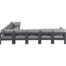  Meridian Nizuc 150" Grey Water Resistant Fabric Upholstered 8 pc Outdoor Patio Modular Sectional IMAGE 4