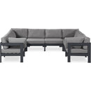  Meridian Nizuc 120" Grey Water Resistant Fabric Upholstered 8 pc Outdoor Patio Modular Sectional IMAGE 1