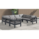  Meridian Nizuc 120" Grey Water Resistant Fabric Upholstered 8 pc Outdoor Patio Modular Sectional IMAGE 2