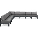  Meridian Nizuc 150" Grey Water Resistant Fabric Upholstered 9 pc Outdoor Patio Modular Sectional IMAGE 1