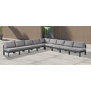 Meridian Nizuc 150" Grey Water Resistant Fabric Upholstered 9 pc Outdoor Patio Modular Sectional IMAGE 2