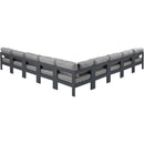  Meridian Nizuc 150" Grey Water Resistant Fabric Upholstered 9 pc Outdoor Patio Modular Sectional IMAGE 3