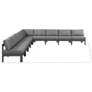  Meridian Nizuc 150" Grey Water Resistant Fabric Upholstered 9 pc Outdoor Patio Modular Sectional IMAGE 7