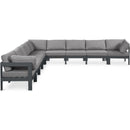  Meridian Nizuc 150" Grey Water Resistant Fabric Upholstered 9 pc Outdoor Patio Modular Sectional IMAGE 1