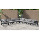  Meridian Nizuc 150" Grey Water Resistant Fabric Upholstered 9 pc Outdoor Patio Modular Sectional IMAGE 2