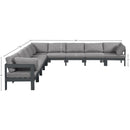  Meridian Nizuc 150" Grey Water Resistant Fabric Upholstered 9 pc Outdoor Patio Modular Sectional IMAGE 7
