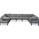 Meridian Nizuc 150" Grey Water Resistant Fabric Upholstered 9 pc Outdoor Patio Modular Sectional IMAGE 1