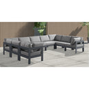  Meridian Nizuc 150" Grey Water Resistant Fabric Upholstered 9 pc Outdoor Patio Modular Sectional IMAGE 2