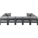  Meridian Nizuc 150" Grey Water Resistant Fabric Upholstered 9 pc Outdoor Patio Modular Sectional IMAGE 3