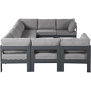  Meridian Nizuc 150" Grey Water Resistant Fabric Upholstered 9 pc Outdoor Patio Modular Sectional IMAGE 4