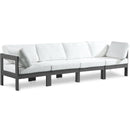  Meridian Nizuc 120" White Water Resistant Fabric Upholstered 4 pc Outdoor Patio Modular Sofa IMAGE 1