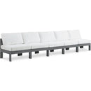  Meridian Nizuc 150" White Water Resistant Fabric Upholstered 5 pc Outdoor Patio Armless Modular IMAGE 1