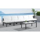  Meridian Nizuc 150" White Water Resistant Fabric Upholstered 5 pc Outdoor Patio Armless Modular IMAGE 2