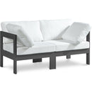  Meridian Nizuc 60" White Water Resistant Fabric Upholstered 2 pc Outdoor Patio Modular Loveseat IMAGE 1