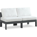  Meridian Nizuc 60" White Water Resistant Fabric Upholstered 2 pc Outdoor Patio Armless Modular IMAGE 1