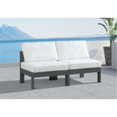  Meridian Nizuc 60" White Water Resistant Fabric Upholstered 2 pc Outdoor Patio Armless Modular IMAGE 2