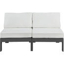  Meridian Nizuc 60" White Water Resistant Fabric Upholstered 2 pc Outdoor Patio Armless Modular IMAGE 5