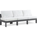  Meridian Nizuc 90" White Water Resistant Fabric Upholstered 3 pc Outdoor Patio Armless Modular IMAGE 1