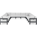  Meridian Nizuc 150" White Water Resistant Fabric Upholstered 11 pc Outdoor Patio Modular Sectional IMAGE 1