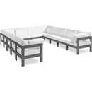  Meridian Nizuc 120" White Water Resistant Fabric Upholstered 12 pc Outdoor Patio Modular Sectional IMAGE 1