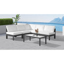  Meridian Nizuc 90" White Water Resistant Fabric Upholstered 5 pc Outdoor Patio Modular Sectional IMAGE 2