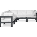  Meridian Nizuc 90" White Water Resistant Fabric Upholstered 5 pc Outdoor Patio Modular Sectional IMAGE 1