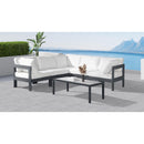  Meridian Nizuc 90" White Water Resistant Fabric Upholstered 5 pc Outdoor Patio Modular Sectional IMAGE 2