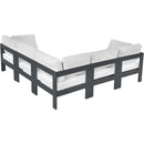  Meridian Nizuc 90" White Water Resistant Fabric Upholstered 5 pc Outdoor Patio Modular Sectional IMAGE 3
