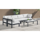  Meridian Nizuc 120" White Water Resistant Fabric Upholstered 5 pc Outdoor Patio Modular Sectional IMAGE 3