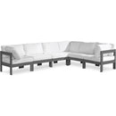  Meridian Nizuc 120" White Water Resistant Fabric Upholstered 6 pc Outdoor Patio Modular Sectional IMAGE 1
