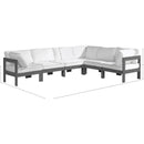  Meridian Nizuc 120" White Water Resistant Fabric Upholstered 6 pc Outdoor Patio Modular Sectional IMAGE 8