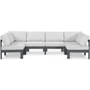 Meridian Nizuc 120" White Water Resistant Fabric Upholstered 6 pc Outdoor Patio Modular Sectional IMAGE 1