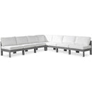  Meridian Nizuc 120" White Water Resistant Fabric Upholstered 7 pc Outdoor Patio Modular Sectional IMAGE 1