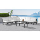  Meridian Nizuc 120" White Water Resistant Fabric Upholstered 7 pc Outdoor Patio Modular Sectional IMAGE 2