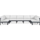  Meridian Nizuc 150" White Water Resistant Fabric Upholstered 7 pc Outdoor Patio Modular Sectional IMAGE 1