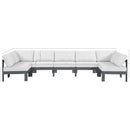  Meridian Nizuc 150" White Water Resistant Fabric Upholstered 7 pc Outdoor Patio Modular Sectional IMAGE 7