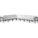  Meridian Nizuc 150" White Water Resistant Fabric Upholstered 8 pc Outdoor Patio Modular Sectional IMAGE 1