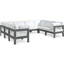  Meridian Nizuc 120" White Water Resistant Fabric Upholstered 8 pc Outdoor Patio Modular Sectional IMAGE 1